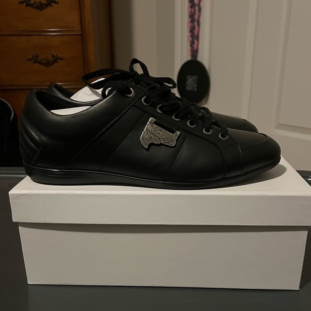 Versace Collection Black Leather Sneakers